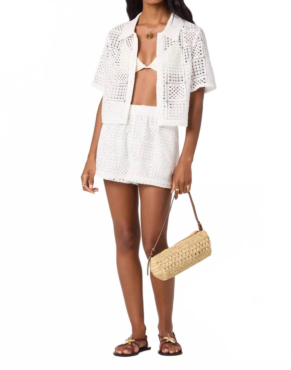 NEW ASTR loren crotchet button up shirt in white